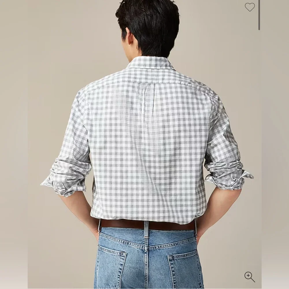 J. Crew Slim Secret Wash Cotton Poplin Gray Heather Gingham Casual Button Down
